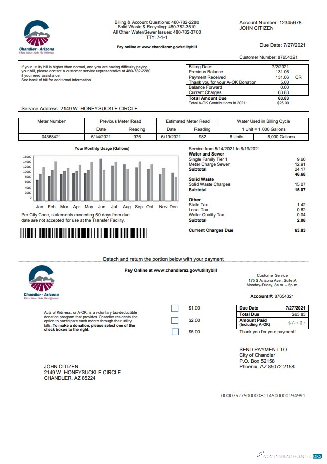 download download USA Arizona Chandler Utilities bill template in Word and PDF format PDF template PDF template